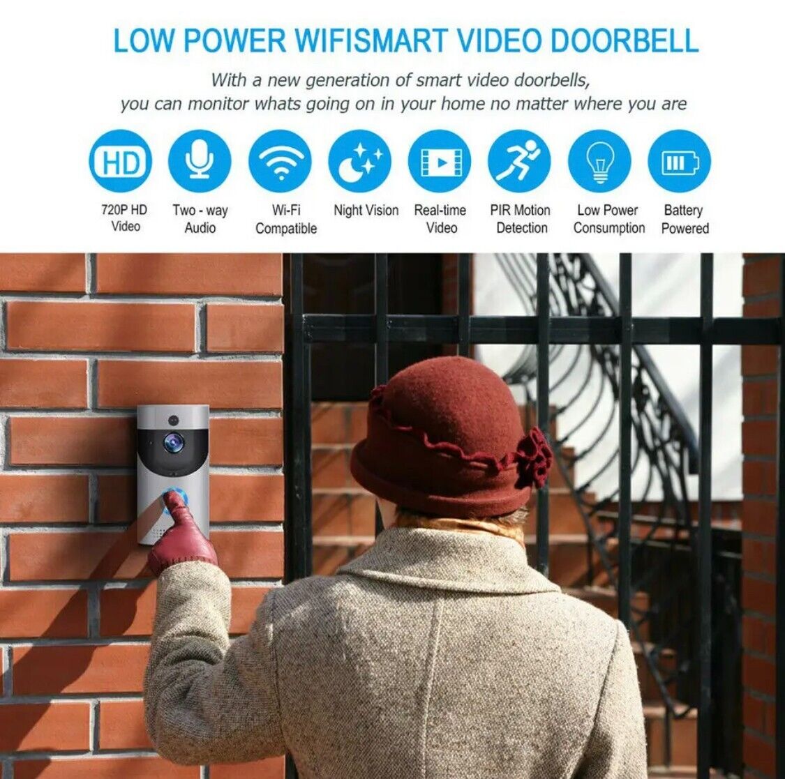 720P HD Smart Home Wireless WIFI doorbell Camera Security Video Intercom IR Nigh
