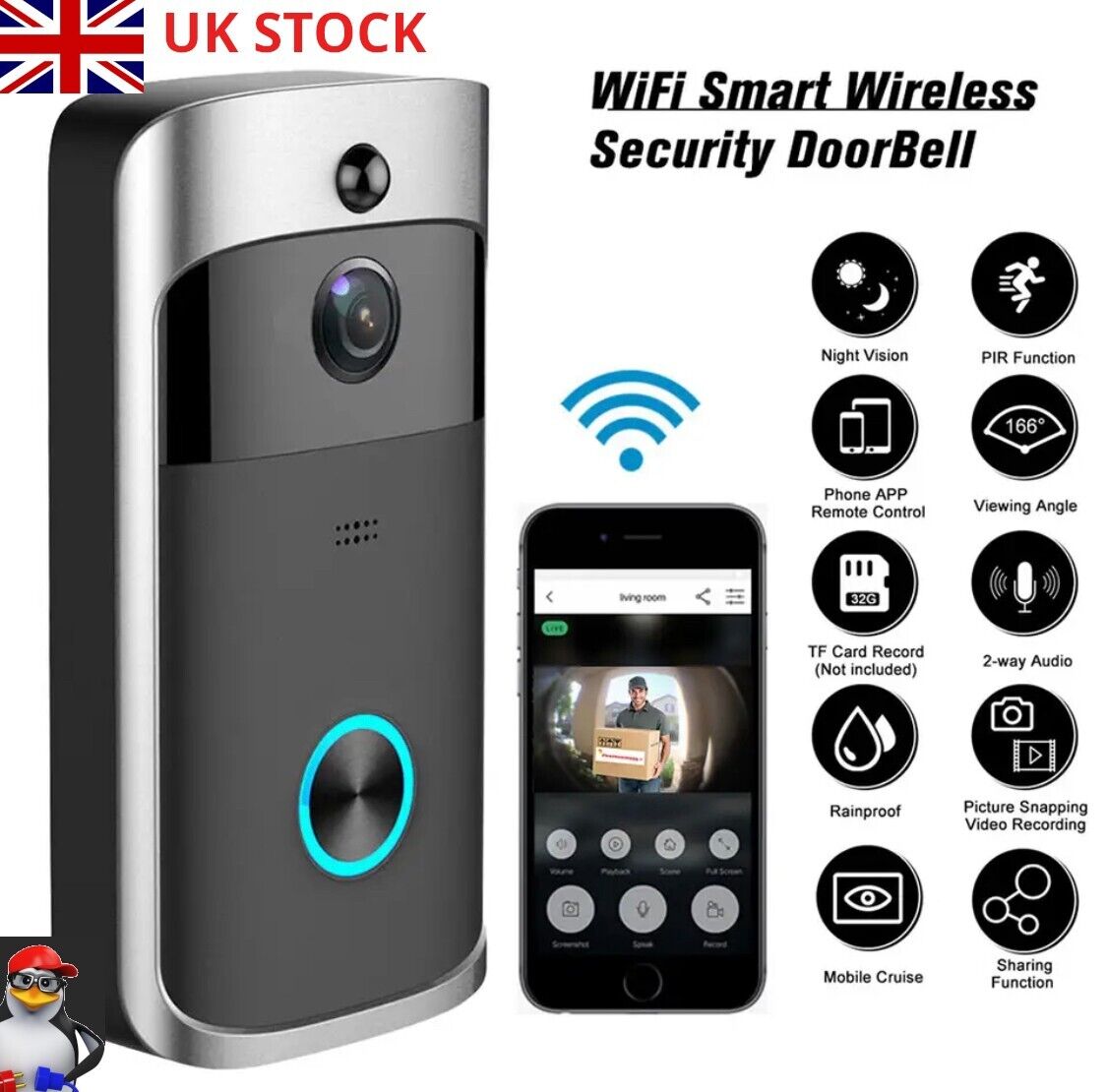 720P HD Smart Home Wireless WIFI doorbell Camera Security Video Intercom IR Nigh