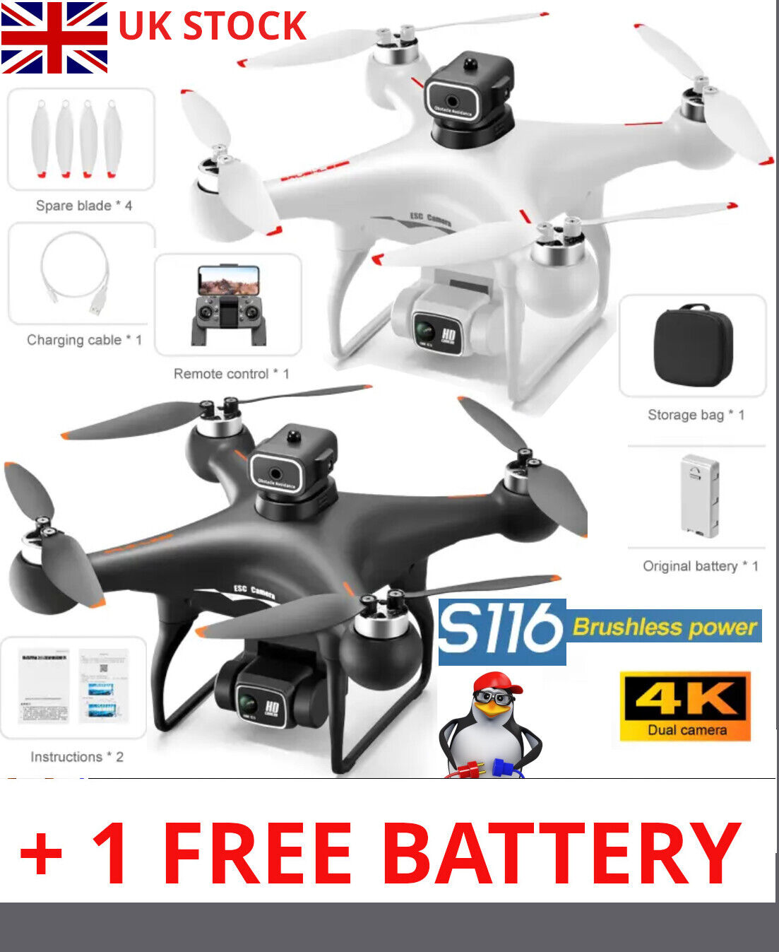 S116 Max Drone Quadcopter Obstacke Avoidance Dual Camera 4K Brushles Optical Flo