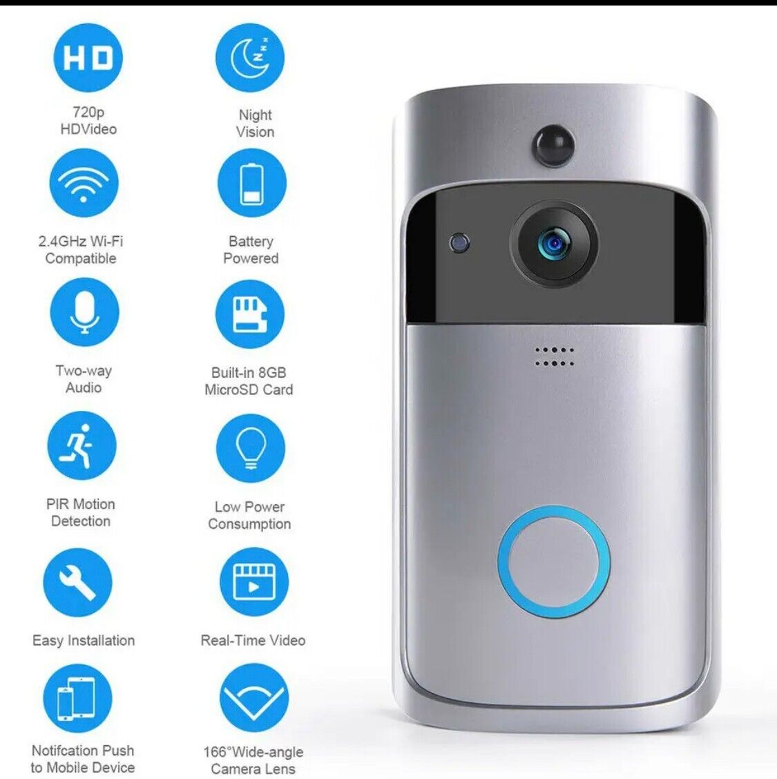 720P HD Smart Home Wireless WIFI doorbell Camera Security Video Intercom IR Nigh