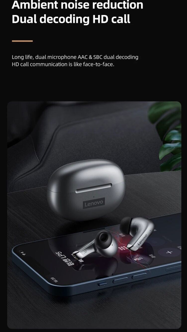 Lenovo Lp5 Wireless Bluetooth Earbuds Hi Fi Music With Mic Waterproof Quality