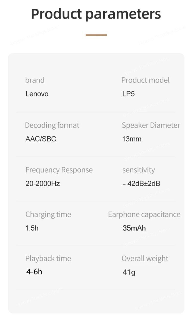 Lenovo Lp5 Wireless Bluetooth Earbuds Hi Fi Music With Mic Waterproof Quality