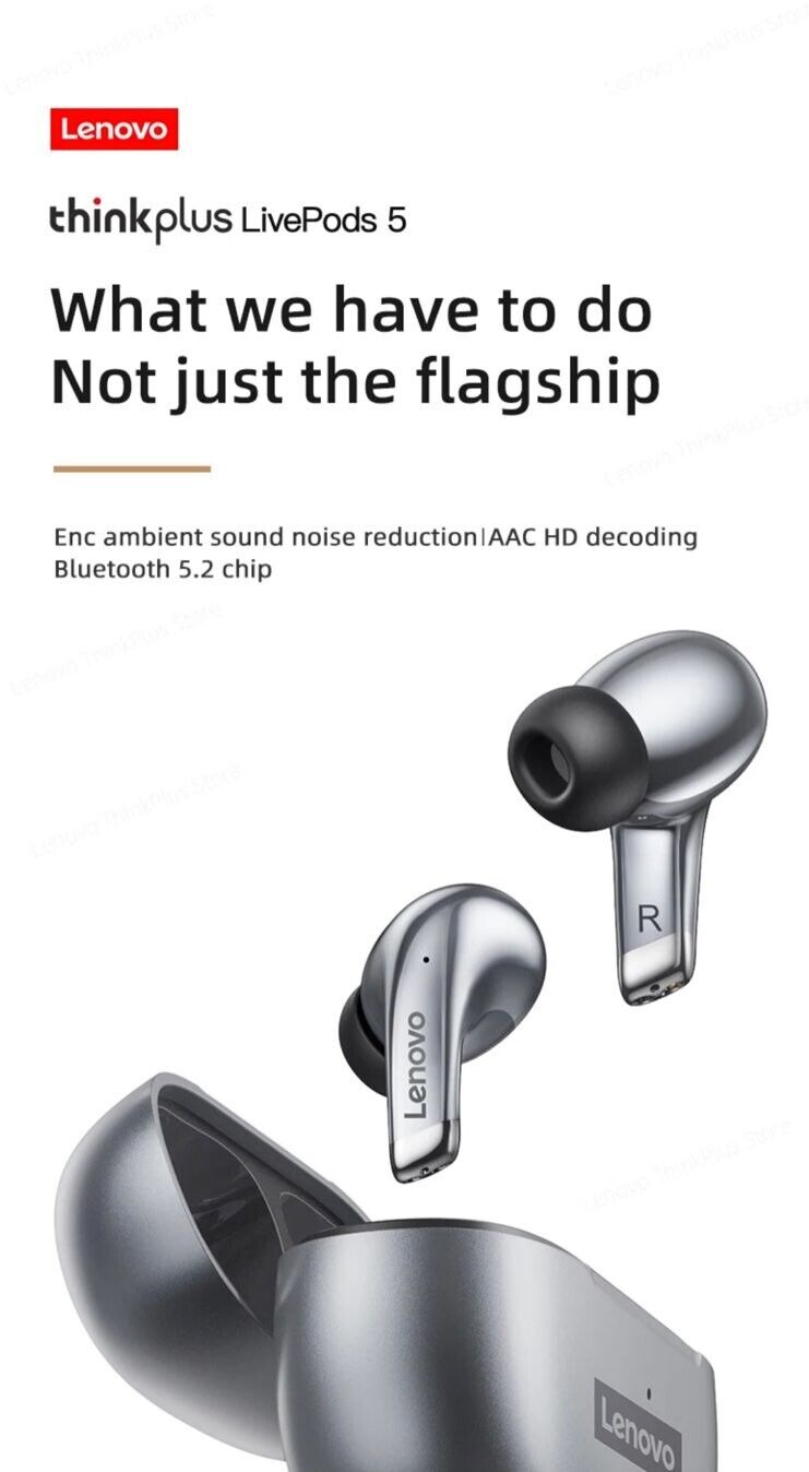 Lenovo Lp5 Wireless Bluetooth Earbuds Hi Fi Music With Mic Waterproof Quality