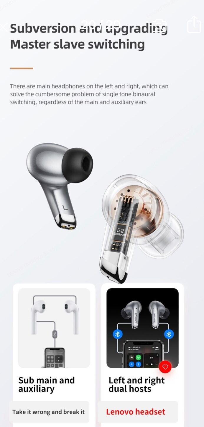 Lenovo Lp5 Wireless Bluetooth Earbuds Hi Fi Music With Mic Waterproof Quality