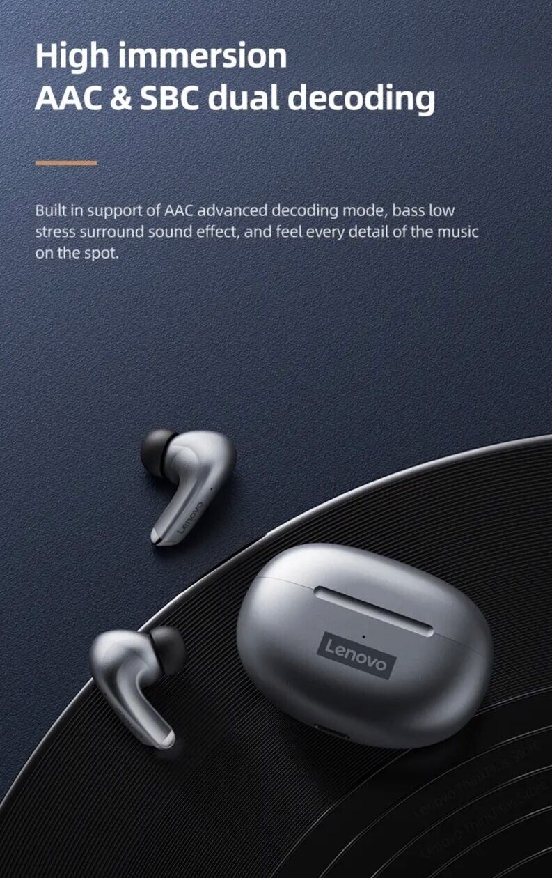 Lenovo Lp5 Wireless Bluetooth Earbuds Hi Fi Music With Mic Waterproof Quality