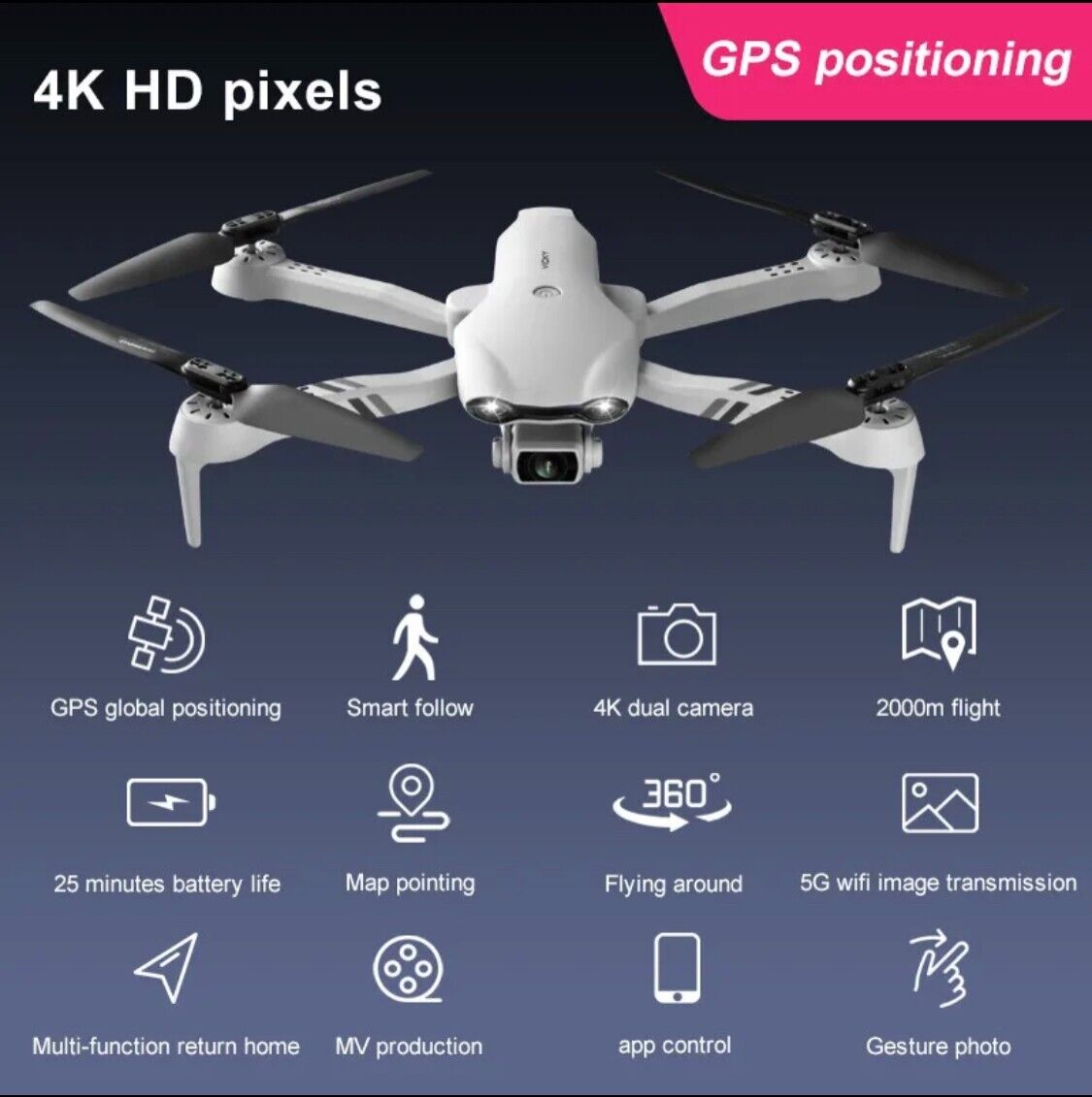 F10 Drone 6K HD Camera GPS 5G WIFI Wide Angle FPV Real Time Transmission
