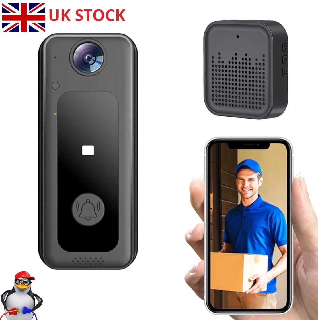 WIFI Doorbell Camera with 125° Wide Angle Night Vision Cloud Storage SD Card