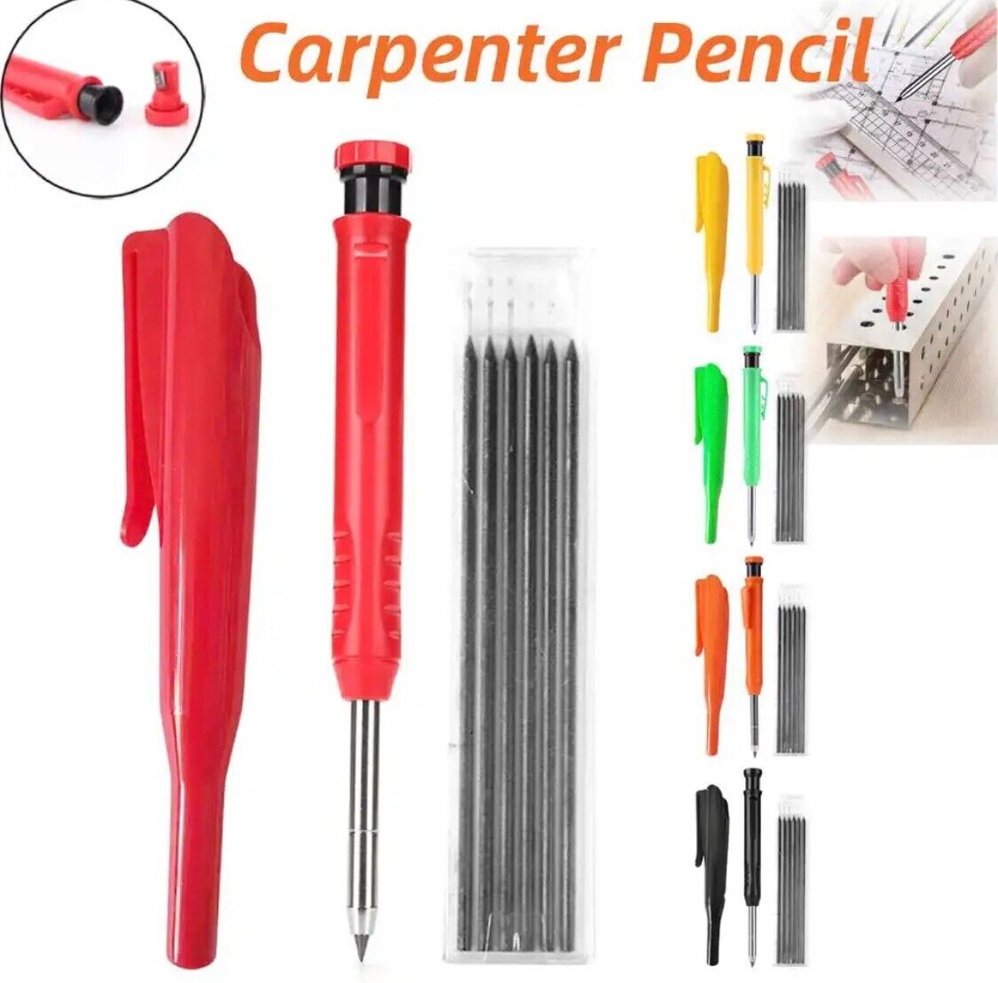 Solid Carpenter Mechanical Pencil With Sharpener Marking Pencil Scriber For Wood
