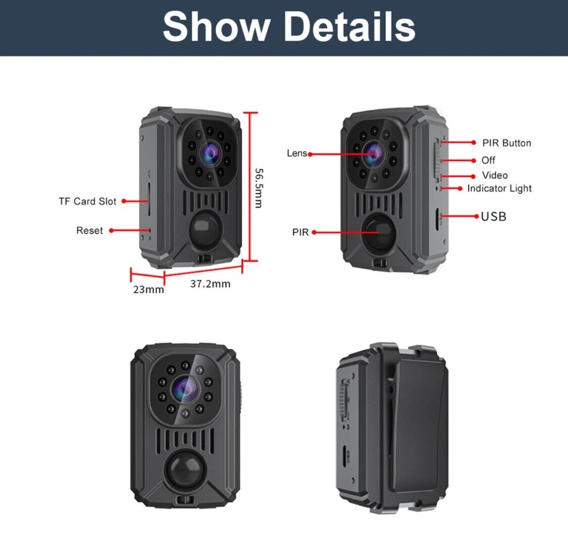 MD31 Mini PIR Video Body Camera Back Clip Photography DV Smart Camera HD 1080P