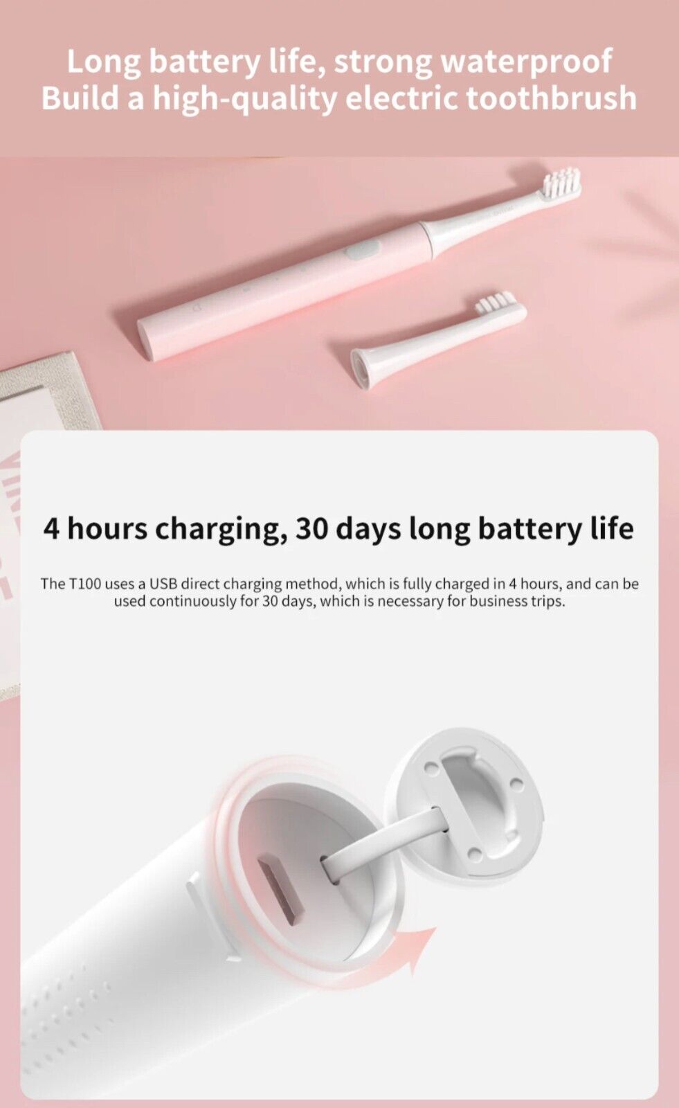 Sonic Electric Toothbrush Xiaomi Mijia T100 Mi Smart Tooth Brush Colorful USB