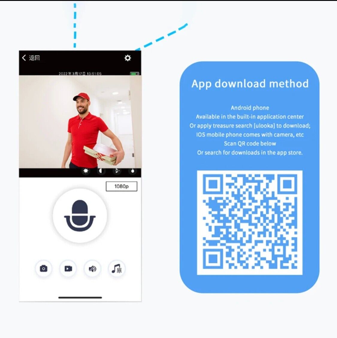 WIFI Doorbell Camera with 125° Wide Angle Night Vision Cloud Storage SD Card