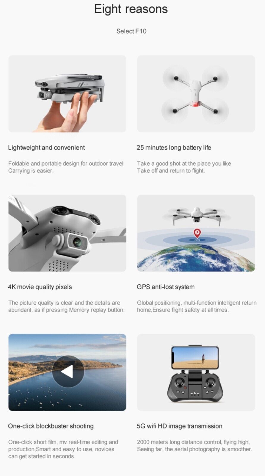 F10 Drone 6K HD Camera GPS 5G WIFI Wide Angle FPV Real Time Transmission