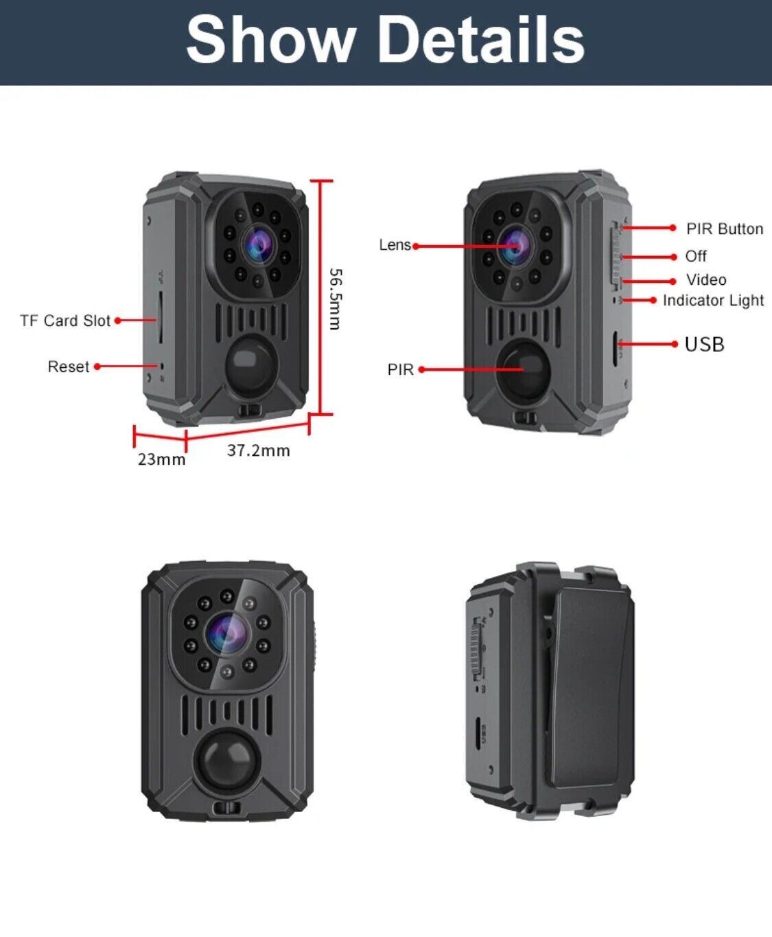 MD31 Mini PIR Video Body Camera Back Clip Photography DV Smart Camera HD 1080P