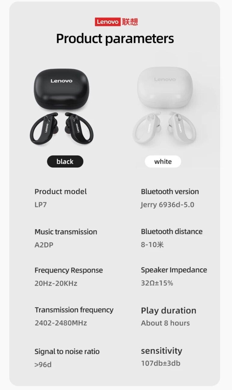 Lenovo LP7 TWS Wireless Headphones Bluetooth Earphones Waterproof 