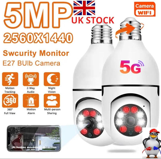 5G Wifi 5MP E27 Bulb Surveillance Camera Night Vision Wireless Cam Smart Home