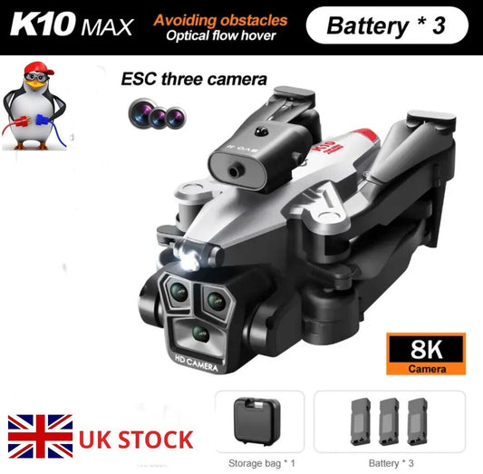 Drone Xaomi Silver K10 Max  8K 3xBATTERIES Three Camera Intelligent Optical Flow